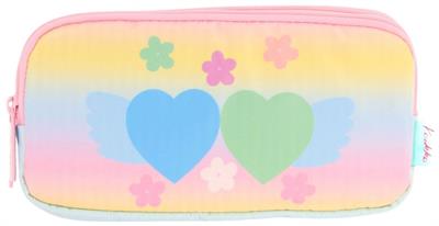 Kaukko Kids Üç Bölmeli Sarı Pembe, Kalp ve Çiçekler, Kız Çocuk Okul Kalem Çantası - L8213
