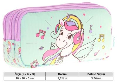 Kaukko Kids Üç Bölmeli Su Yeşili, Unicorn Temalı, Kız Çocuk Okul Kalemliği - L8234