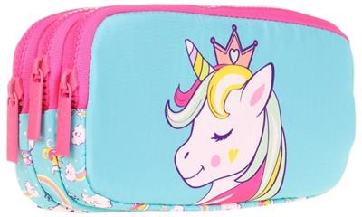 Kaukko Kids Üç Bölmeli Turkuaz Pembe, Unicorn Temalı, Kız Çocuk Okul Kalem Çantası - L8155