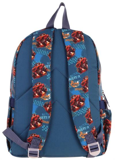 Kaukko Kids Üç Bölmeli (Yeşil Kırmızı - Arazi Aracı Baskılı) Erkek Çocuk Okul ve Günlük Sırt Çantası - L5282