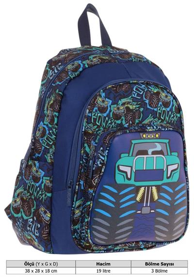 Kaukko Kids Üç Gözlü (Erkek Çocuk) Okul Sırt Çantası (Kamyon Detaylı) - L5261
