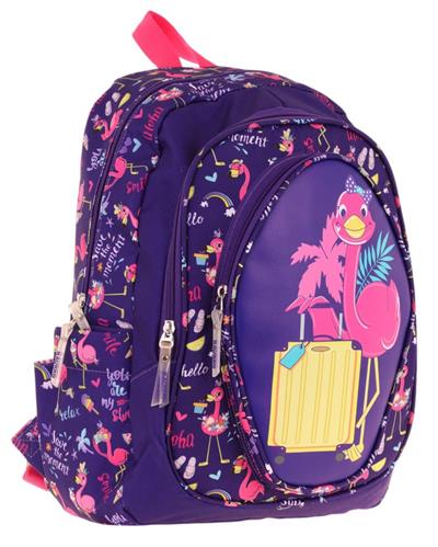 Kaukko Kids Üç Gözlü (Kız Çocuk) Okul Sırt Çantası (Flamingo Detaylı) - L5223