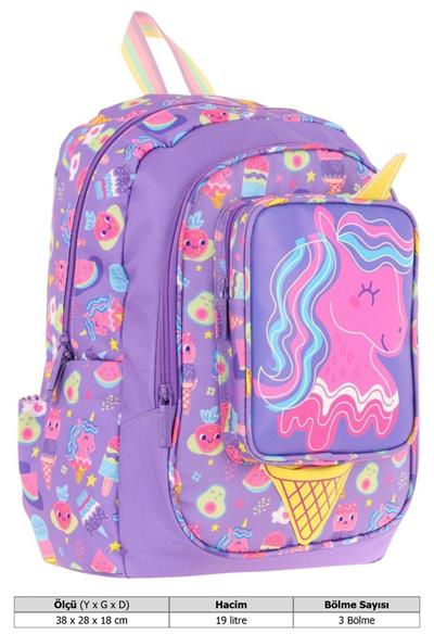 Kaukko Kids Üç Gözlü (Kız Çocuk) Okul Sırt Çantası (Unicorn Detaylı) - L5224