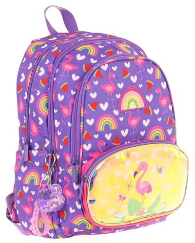 Kaukko Kids Üç Gözlü (Kız Çocuk) Okul Sırt Çantası (Flamingo Nakışlı ve Baskılı) - L5226