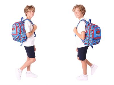 Kaukko Kids Üçlü Erkek Çocuk İlkokul Okul Çantası Seti (L5268+L7268+L8268) Mavi Kırmızı - Yarış Arabası Desenli