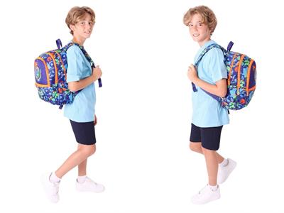 Kaukko Kids Üçlü Erkek Çocuk İlkokul Okul Çantası Seti (L5269+L7269+L8269) Lacivert Turuncu - Futbol Topu Baskılı