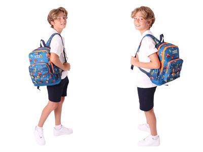 Kaukko Kids Üçlü İlkokul 1.2.3.4. Sınıf Okul Çanta Seti - Lacivert Turuncu - Erkek Çocuk - Silikon Aksesuarlı