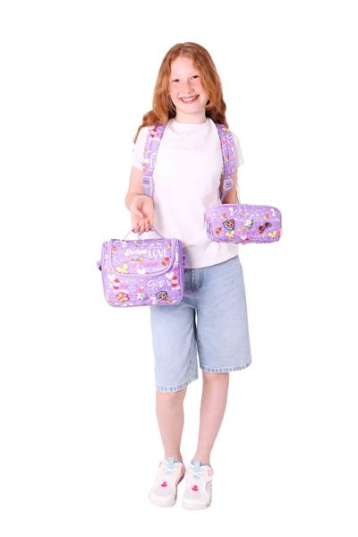 Kaukko Kids Üçlü İlkokul 1.2.3.4. Sınıf Okul Çanta Seti - Mor - Kız Çocuk - Silikon Aksesuarlı