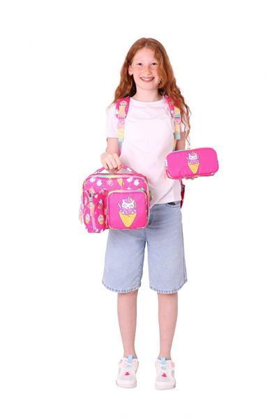 Kaukko Kids Üçlü Kız Çocuk İlkokul Okul Çantası Seti (L5227+L7227+L8227) Pembe - Kauçuk Dondurma
