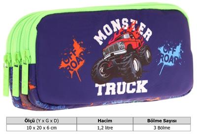 Kaukko Kids Yeşil Lacivert, Kamyon, Erkek Çocuk Üç Bölmeli Kalemlik/Kalem Çantası - L8279