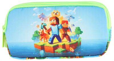 Kaukko Kids Yeşil Mavi, Craft Temalı, Erkek Çocuk Üç Bölmeli Kalemlik/Kalem Çantası - L8280