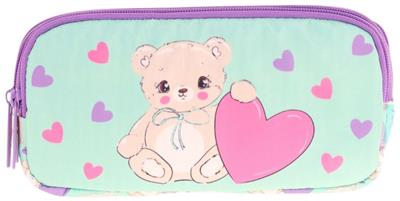 Kaukko Kids Yeşil Mor, Sevimli Ayıcık, Kız Çocuk Üç Gözlü Okul Kalem Çantası - L8239