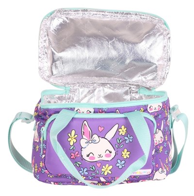 Kaukko Kids Yeşil Mor Sevimli Tavşan Baskılı Kız Çocuk İki Bölmeli Okul Beslenme Çantası - L7242-1