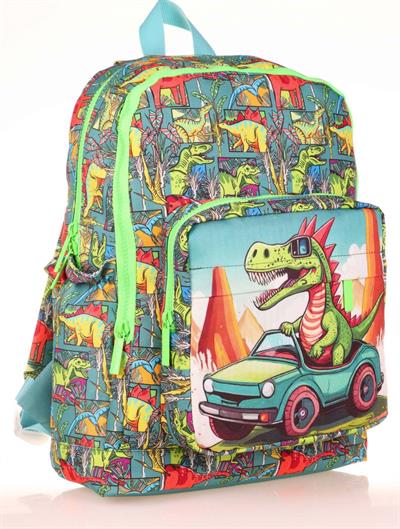 Kaukko Kids Yeşil Sevimli Dinazor Erkek Çocuk Okul Sırt Çantası