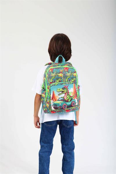 Kaukko Kids Yeşil Sevimli Dinazor Erkek Çocuk Okul Sırt Çantası