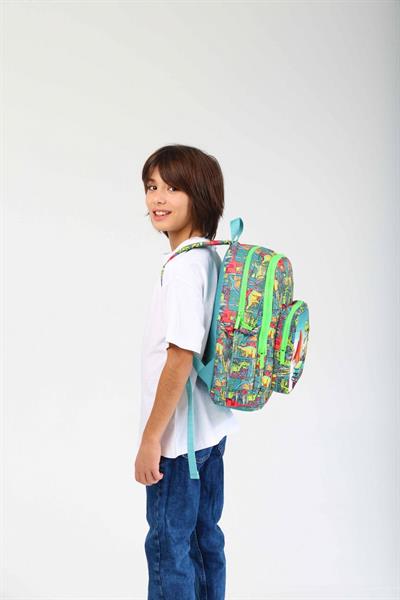 Kaukko Kids Yeşil Sevimli Dinazor Erkek Çocuk Okul Sırt Çantası