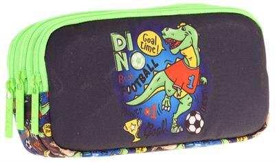 Kaukko Kids Yeşil Siyah, Dinazor Baskılı, Erkek Çocuk Üç Bölmeli Okul Kalem Çantası - L8266