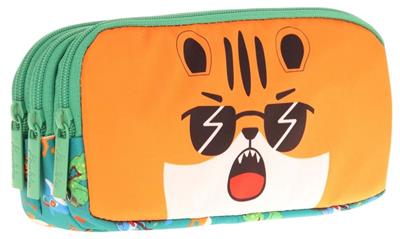Kaukko Kids Yeşil Turuncu, Aslan, Erkek Çocuk Üç Bölmeli Okul Kalem Çantası - L8254