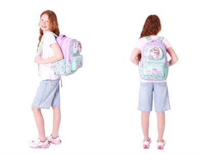 Kaukko Kız Çocuk 3D Unicorn Şekilli Turkuaz Okul Sırt Çantası ve Isı Yalıtımlı Beslenme Çantası Seti