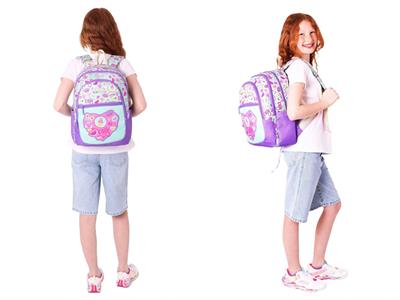 Kaukko Kız Çocuk Dört Gözlü Okul Çantası ve Üç Gözlü Kalem Çantası Seti - Mor Yeşil - Karpuz ve Dondurma (L5230+L8230)