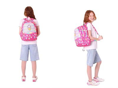 Kaukko Kız Çocuk Dört Gözlü Okul Çantası ve Üç Gözlü Kalem Çantası Seti - Pembe - Dondurma (L5227+L8227)