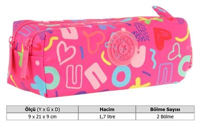 Kaukko Kız Çocuk İki Bölmeli Pembe Kaukko Kalp Baskılı Kalem Çantası/Kalemlik - K2694