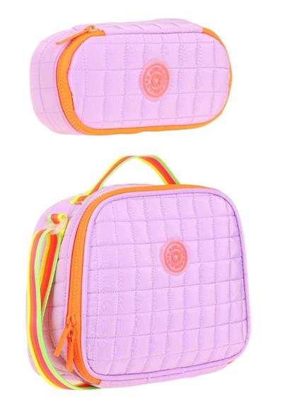 Kaukko Kapitone Okul Termoslu Beslenme Çantası ve Organizer Kalemlik Seti - Kız Çocuk - Mor Turuncu