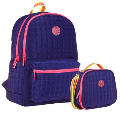 Kaukko Kız Çocuk Kapitone Detaylı Lacivert Pembe Okul Çantası ve Kalemlik Seti(K1773+K9048)