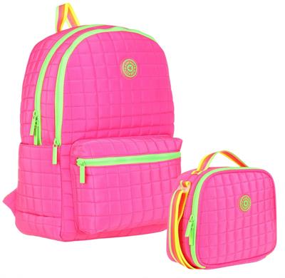 Kaukko Kız Çocuk Kapitone Detaylı Pembe Yeşil Okul Çantası ve Kalemlik Seti(K1771+K9046)