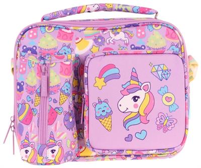 Kaukko Kız Çocuk, Lila, Unicorn Desenli Isı Yalıtımlı Üç Bölmeli (Matara Cepli) Okul Beslenme Çantası L7215
