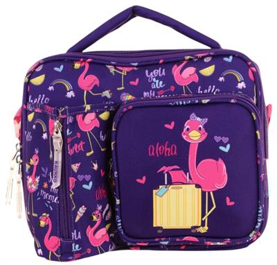 Kaukko Kız Çocuk, Mor Pembe, Flamingo Baskılı Isı Yalıtımlı Üç Bölmeli (Matara Cepli) Okul Beslenme Çantası L7223