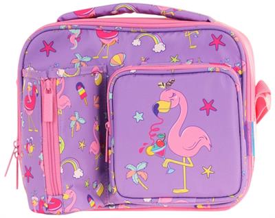 Kaukko Kız Çocuk, Mor Pembe, Flamingo Baskılı Isı Yalıtımlı Üç Bölmeli (Matara Cepli) Okul Beslenme Çantası L7240