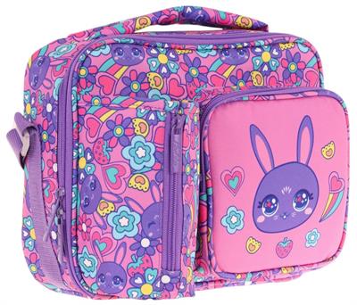 Kaukko Kız Çocuk, Mor Pembe, Tavşan Baskılı Isı Yalıtımlı Üç Bölmeli (Matara Cepli) Okul Beslenme Çantası L7220