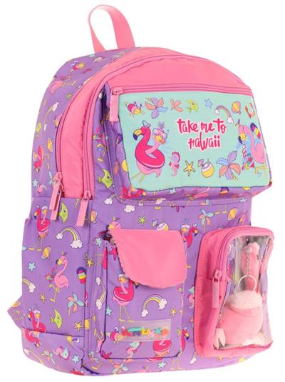 Kaukko Kız Çocuk Peluş Flamingolu İlkokul Okul Sırt Çantası - Mor Pembe - L5240