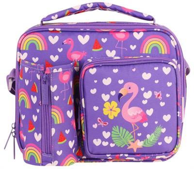 Kaukko Kız Çocuk, Pembe Mor, Flamingo Desenli Isı Yalıtımlı Üç Bölmeli (Matara Cepli) Okul Beslenme Çantası L7226
