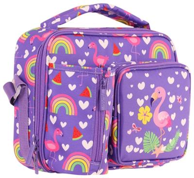 Kaukko Kız Çocuk, Pembe Mor, Flamingo Desenli Isı Yalıtımlı Üç Bölmeli (Matara Cepli) Okul Beslenme Çantası L7226