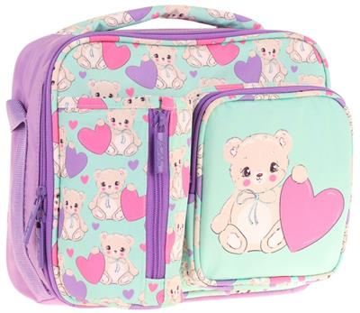Kaukko Kız Çocuk, Turkuaz Mor, Ayıcık Baskılı Isı Yalıtımlı Üç Bölmeli (Matara Cepli) Okul Beslenme Çantası L7239