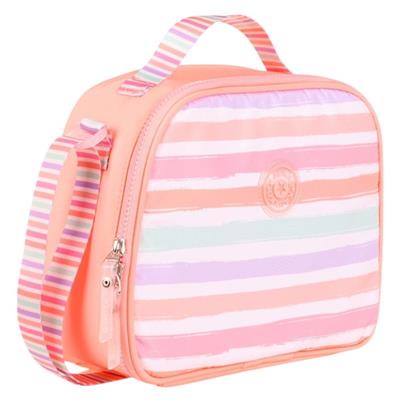 Kaukko Kız Çocuklar İçin Isı Yalıtımlı Thermo Beslenme Çantası - Somon- Çizgili - K9041