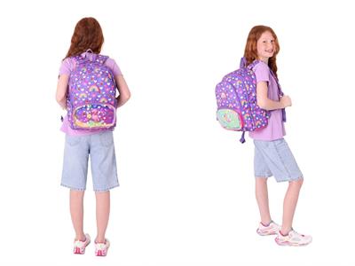 Kaukko Kız Çocuklar İçin Okul Sırt Çantası (L5226) ve Üç Bölmeli Kalemlik (L8226) Seti - Mor Pembe - Flamingo Nakışlı ve Baskılı