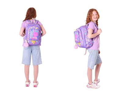 Kaukko Kız Çocuklar İçin Okul Sırt Çantası (L5224) ve Üç Bölmeli Kalemlik (L8224) Seti - Mor Sarı - Unicorn Detaylı