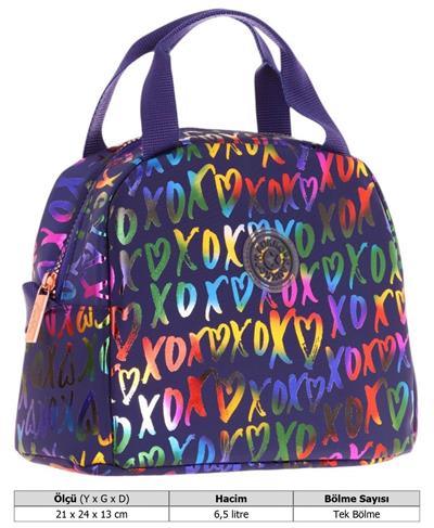Kaukko Kız Çocuklarına Özel Lacivert XOXO Baskılı Beslenme Çantası (Isı Yalıtımlı) (K9054)