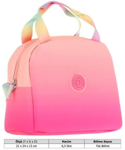 Kaukko Kız Çocuklarına Özel Somon Pembe Renk Geçişli Beslenme Çantası (Isı Yalıtımlı) (K9075)