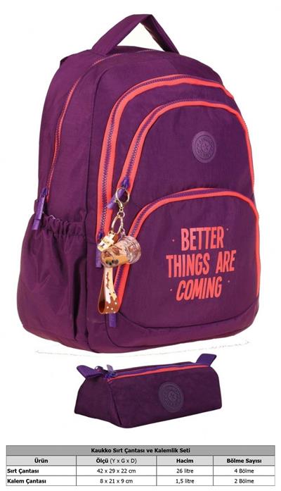 Kaukko Krinkıl Okul Sırt Çantası ve Kalemlik Seti - Mor - Kız Çocuk (K1678+K2643)
