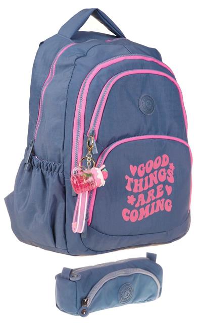 Kaukko Krinkıl Okul Sırt Çantası ve Kalemlik Seti - Gri Pembe - Kız Çocuk (K1687+K2517)