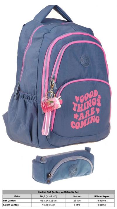 Kaukko Krinkıl Okul Sırt Çantası ve Kalemlik Seti - Gri Pembe - Kız Çocuk (K1687+K2517)