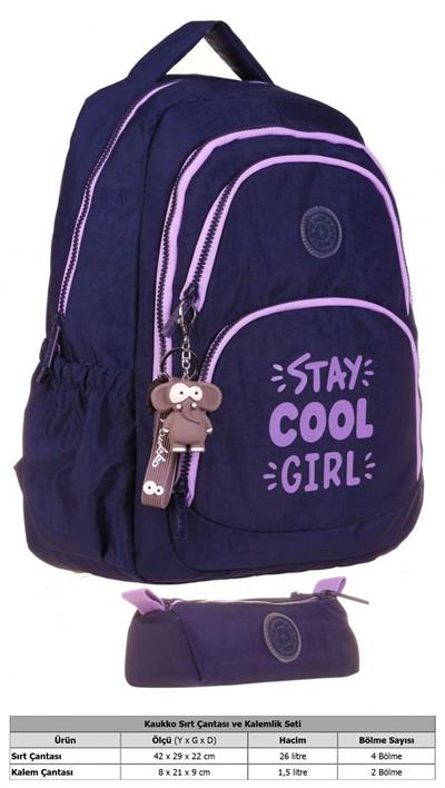 Kaukko Krinkıl Okul Sırt Çantası ve Kalemlik Seti - Lacivert Mor - Kız Çocuk (K1680+K2645)