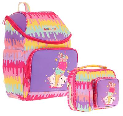 Kaukko L5247+L7247 Okul Sırt Çantası + Beslenme Çantası Seti - Sarı Mor - Dondurma - Kız Çocuk