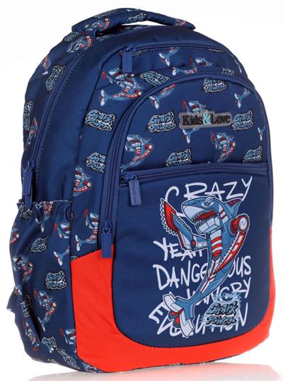Kaukko Lacivert Kırmızı Mekanik Köpekbalığı İlkokul Sırt Çantası ve Kalemlik Seti - Erkek