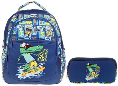 Kaukko Lacivert Timsah İlkokul Sırt Çantası ve Kalemlik Seti - Erkek Çocuk