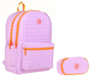 Kaukko Lila Turuncu Okul Sırt Çantası ve Organizer Kalemlik Seti - Kız Çocuk